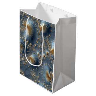 Elegant Blue and Gold Abstract Luxury Wrapping Pap ミディアムペーパーバッグ
