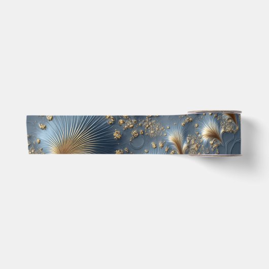 Elegant Blue and Gold Abstract Satin Ribbon サテンリボン (正面)