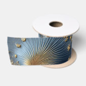 Elegant Blue and Gold Abstract Satin Ribbon サテンリボン (リール)