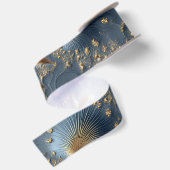 Elegant Blue and Gold Abstract Satin Ribbon サテンリボン (裏面)