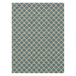 Elegant Blue and Gold Art Deco Fan Pattern Tablecl テーブルクロス