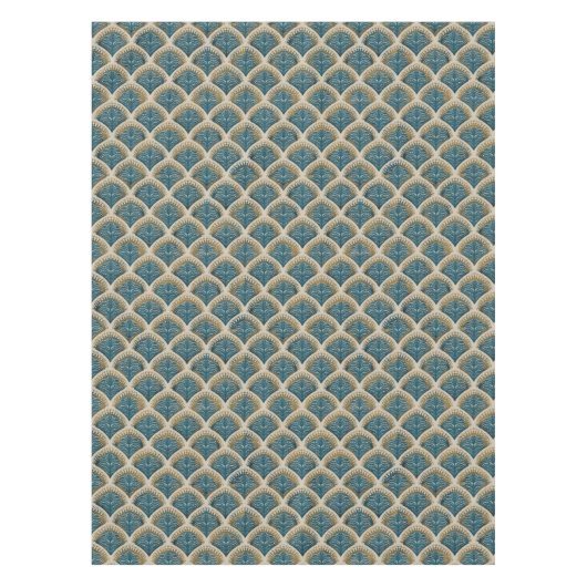 Elegant Blue and Gold Art Deco Fan Pattern Tablecl テーブルクロス (正面)