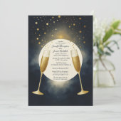 Elegant Blue and Gold Champagne Engagement Party 招待状 (スタンド正面)