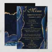 Elegant Blue and Gold Faux Glitter Agate Wedding メニュー (正面/裏面)