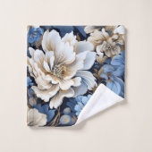 Elegant Blue and Gold Floral Bath Towel バスタオルセット (ウォッシュタオル)