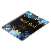 Elegant Blue and Gold Flowers Birthday Guest Book ノートブック (左側)