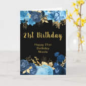 Elegant Blue and Gold Flowers Birthday Party カード (黄色い花)