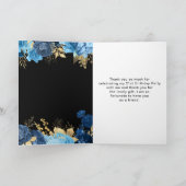 Elegant Blue and Gold Flowers Birthday Party サンキューカード (内部)