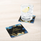 Elegant Blue and Gold Flowers Birthday Party  スクエアペーパーコースター (インサイチュ)