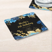 Elegant Blue and Gold Flowers Birthday Party  スクエアペーパーコースター (アングル)