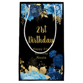 Elegant Blue and Gold Flowers Birthday Party スモールペーパーバッグ