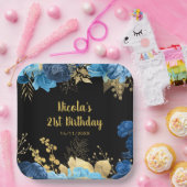 Elegant Blue and Gold Flowers Birthday Party  ペーパープレート (パーティー)