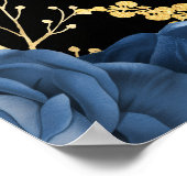 Elegant Blue and Gold Flowers Birthday Party ポスター (角)