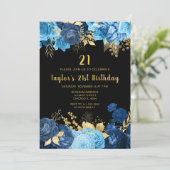 Elegant Blue and Gold Flowers Birthday Party 招待状 (スタンド正面)