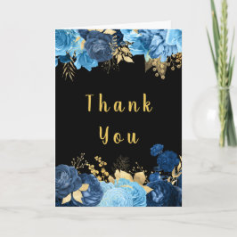 Elegant Blue and Gold Flowers Hanukkah Party サンキューカード