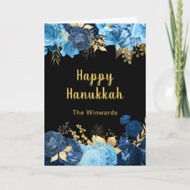 Elegant Blue and Gold Flowers Hanukkah Party シーズンカード