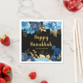Elegant Blue and Gold Flowers Hanukkah Party スタンダードカクテルナプキン (インサイチュ)