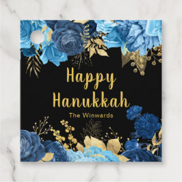 Elegant Blue and Gold Flowers Hanukkah Party フェイバータグ