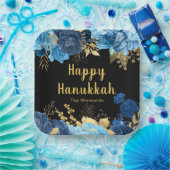 Elegant Blue and Gold Flowers Hanukkah Party ペーパープレート (パーティー)