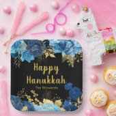 Elegant Blue and Gold Flowers Hanukkah Party ペーパープレート (パーティー)