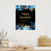 Elegant Blue and Gold Flowers Hanukkah Party ポスター (キッチン)