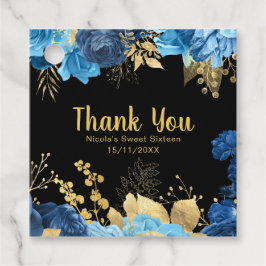 Elegant Blue and Gold Flowers Sweet Sixteen フェイバータグ