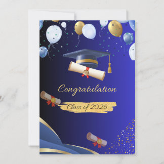 Elegant Blue and Gold Graduation Congratulations C 案内状