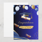 Elegant Blue and Gold Graduation Congratulations C 案内状 (正面/裏面)