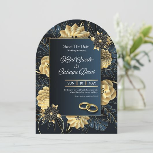 Elegant Blue and Gold Luxury Wedding Invitation 招待状 (スタンド正面)