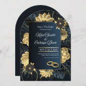 Elegant Blue and Gold Luxury Wedding Invitation 招待状 (正面/裏面)