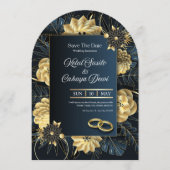 Elegant Blue and Gold Luxury Wedding Invitation 招待状 (正面)