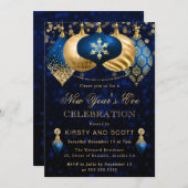 Elegant Blue and Gold New Year’s Eve Party 招待状 (正面/裏面)