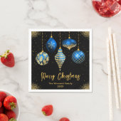 Elegant Blue and Gold Ornament Christmas スタンダードカクテルナプキン (インサイチュ)