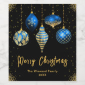 Elegant Blue and Gold Ornament Christmas ワインラベル (シングルラベル)
