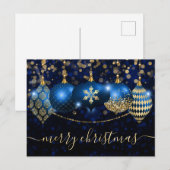 Elegant Blue and Gold Ornament Merry Christmas シーズンポストカード (正面/裏面)