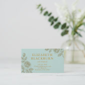 Elegant Blue and Gold Rose Business Card 名刺 (スタンド正面)