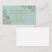 Elegant Blue and Gold Rose Business Card 名刺 (正面/裏面)