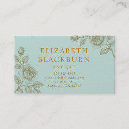 Elegant Blue and Gold Rose Business Card 名刺