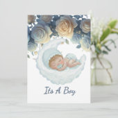 Elegant blue and gold roses baby boy shower 招待状 (スタンド正面)