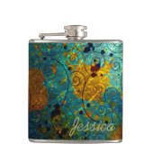 Elegant Blue and Gold Vine Abstract Personalised フラスク (正面)