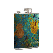 Elegant Blue and Gold Vine Abstract Personalised フラスク (右)