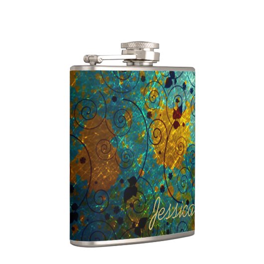 Elegant Blue and Gold Vine Abstract Personalised フラスク (右)