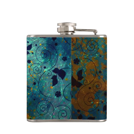 Elegant Blue and Gold Vine Abstract Personalised フラスク (裏面)