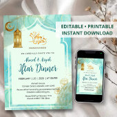 Elegant Blue and Gold with marble texture Iftar 招待状