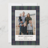 Elegant Blue and Green Plaid Photo Christmas シーズンカード (正面)