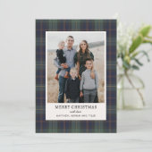 Elegant Blue and Green Plaid Photo Christmas シーズンカード (スタンド正面)