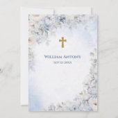 Elegant Blue and Ivory Floral Boy Baptism Christen 招待状 (裏面)
