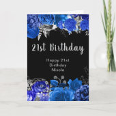 Elegant Blue and Silver Flowers Birthday Party カード (正面)