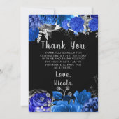 Elegant Blue and Silver Flowers Birthday Party サンキューカード (正面)