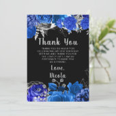 Elegant Blue and Silver Flowers Birthday Party サンキューカード (スタンド正面)